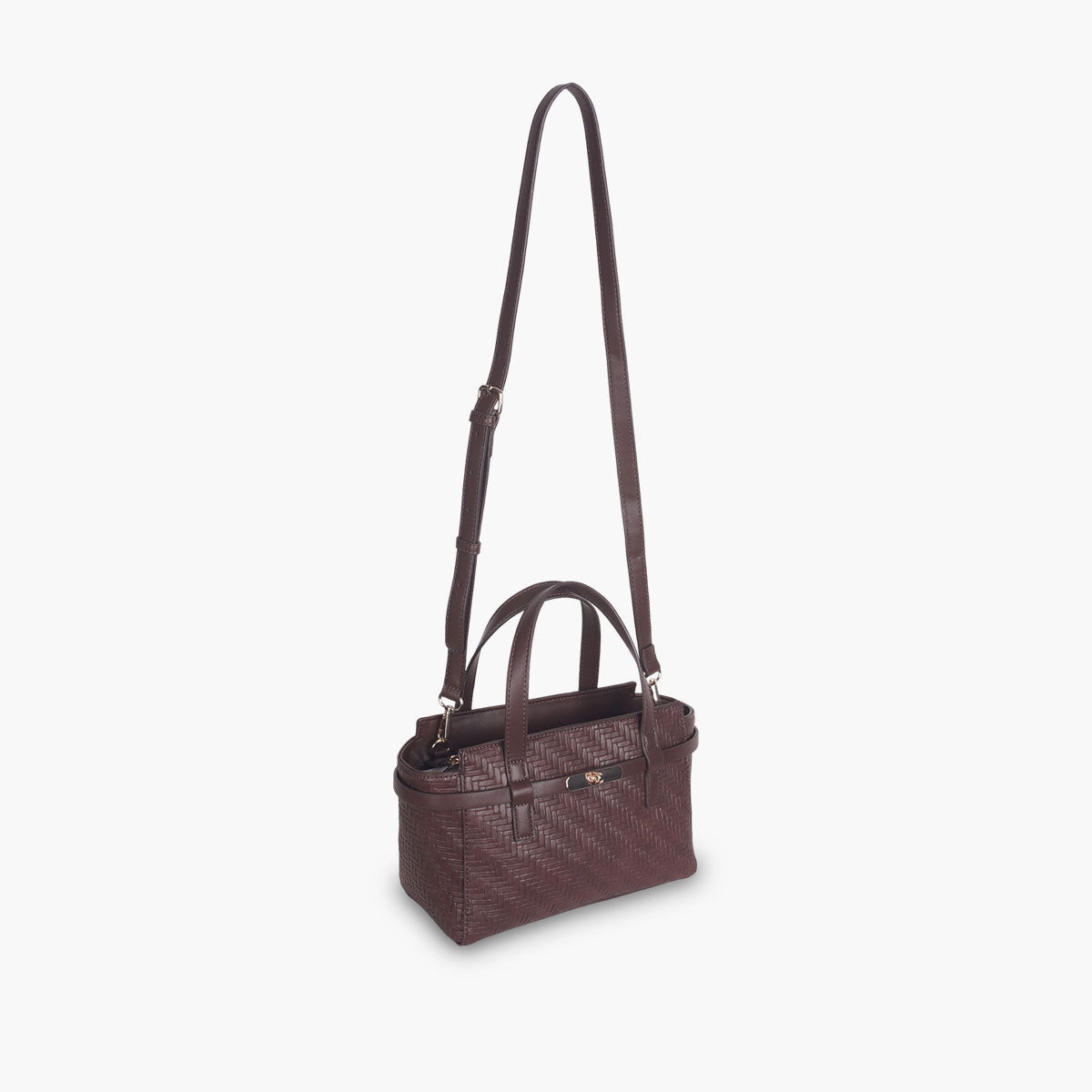 Sac à main effet tressé marron
