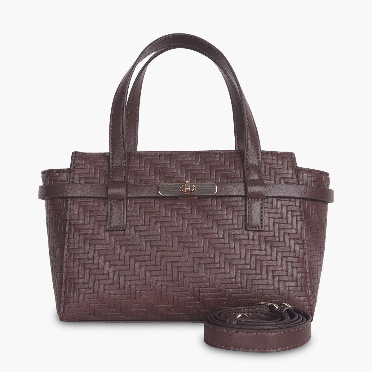 Sac à main effet tressé marron