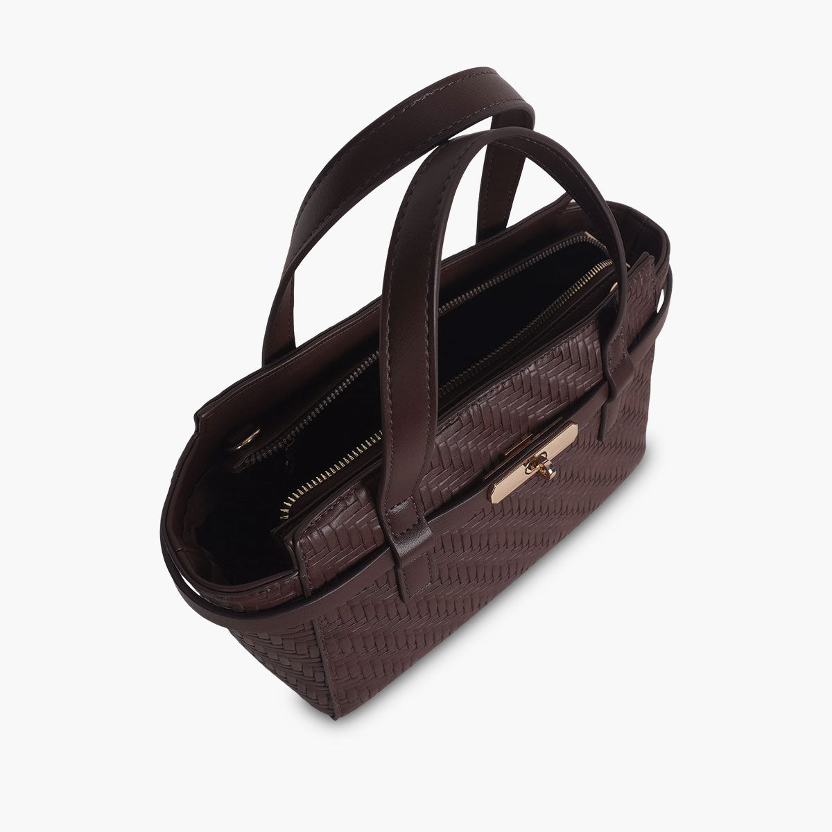 Sac à main effet tressé marron