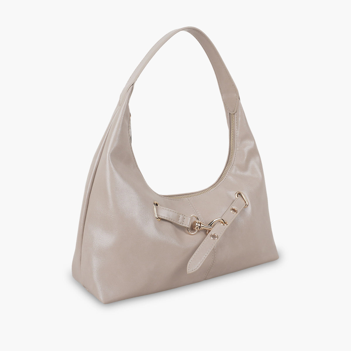 Sac hobo effet brillant beige