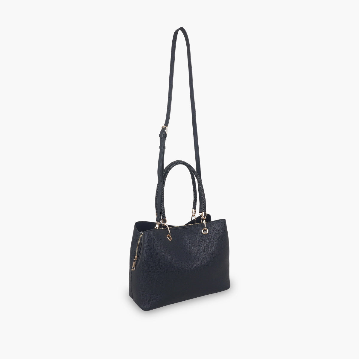 Sac effet grainé noir anses tressées