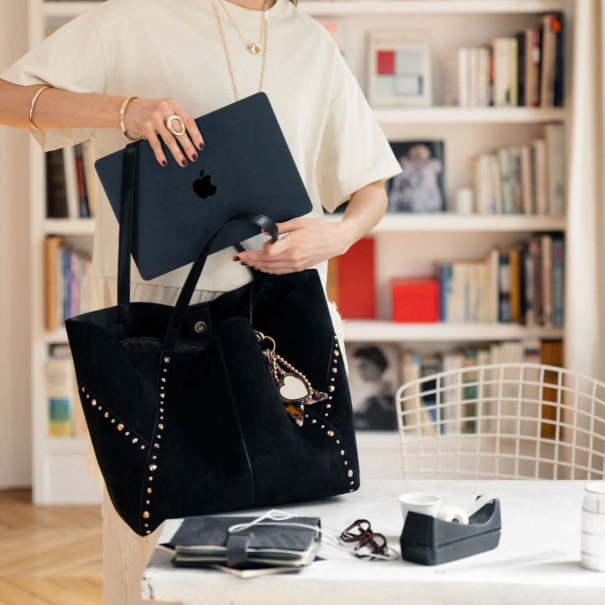 Sac cabas en suédine noir