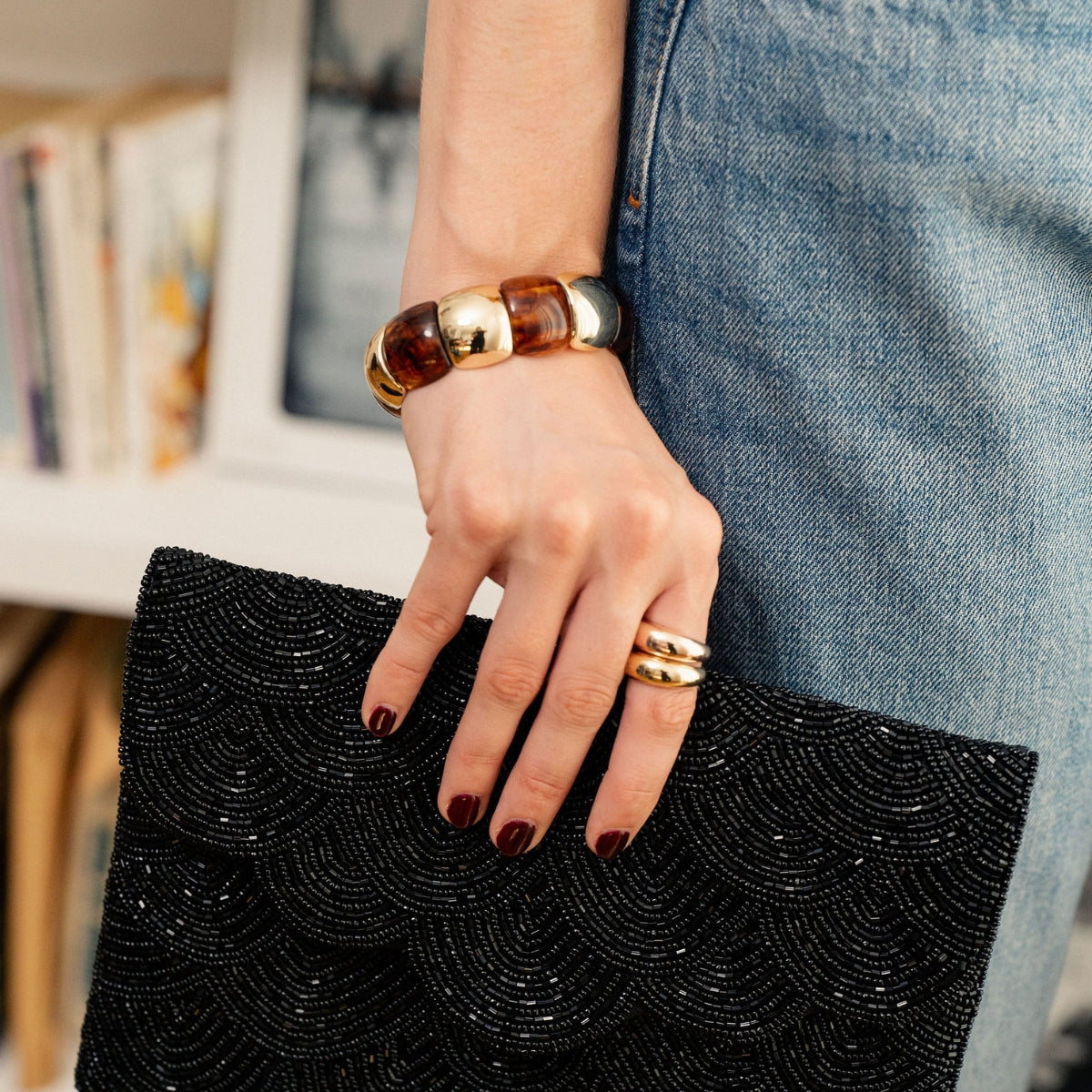 Bracelet élastique écaille marron et doré