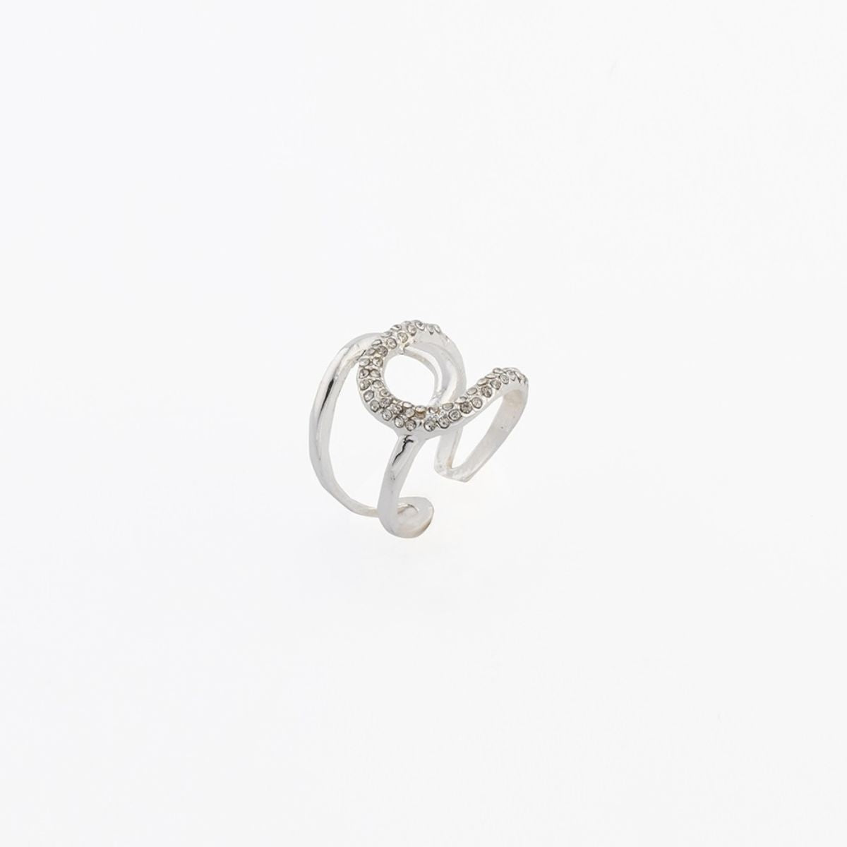 Bague entrelacée argentée à strass