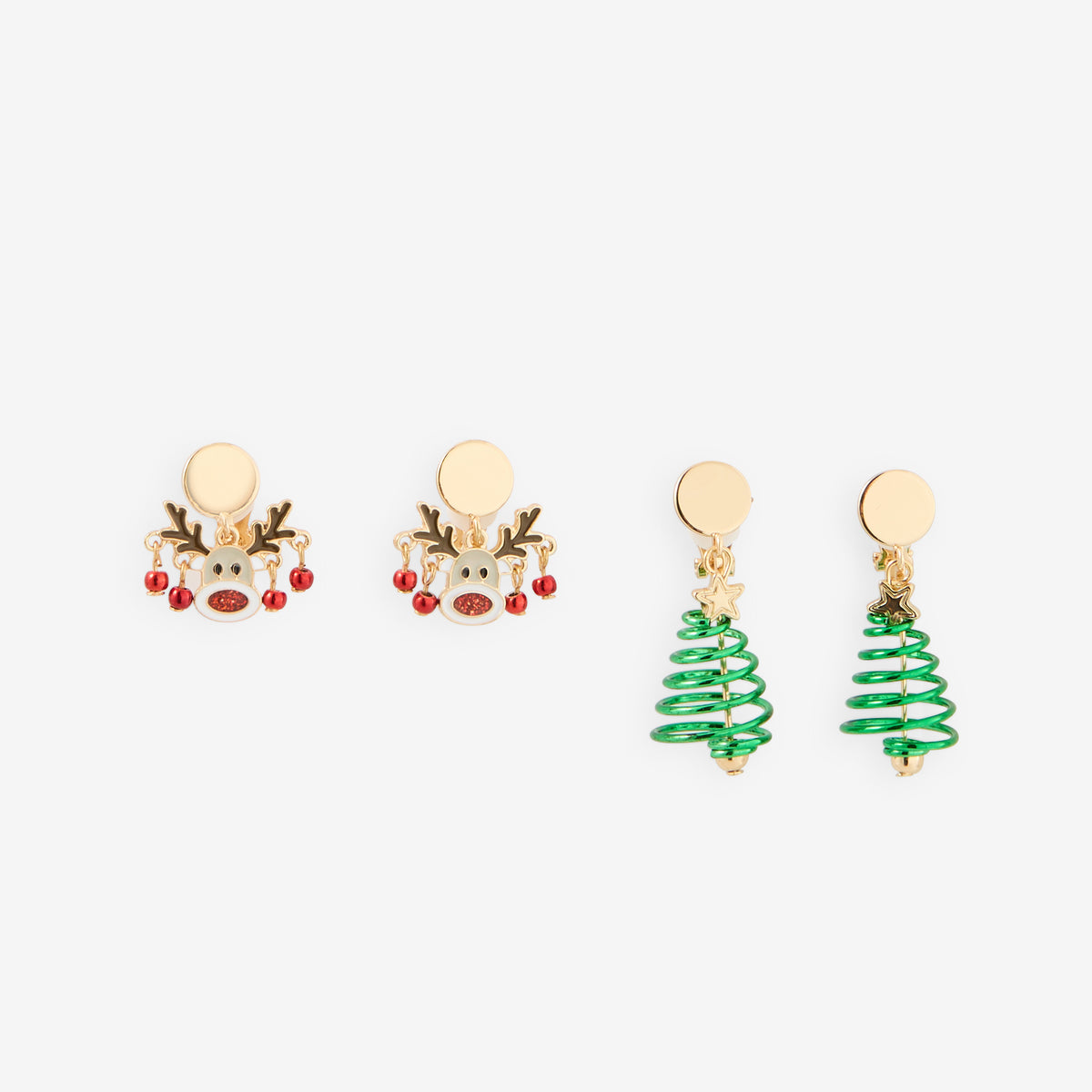 Boucles d'oreilles clips - Set x2 boucles d'oreilles sapin et reine de Noël