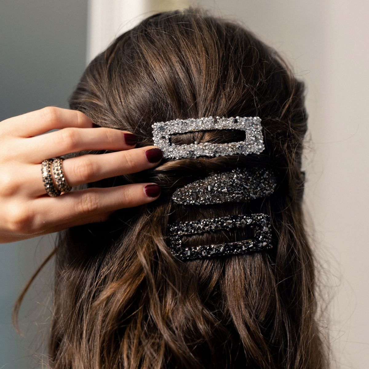 Set de 3 pinces à cheveux glitter argentées