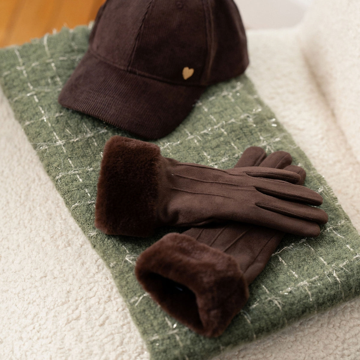 Gants bi matières marron