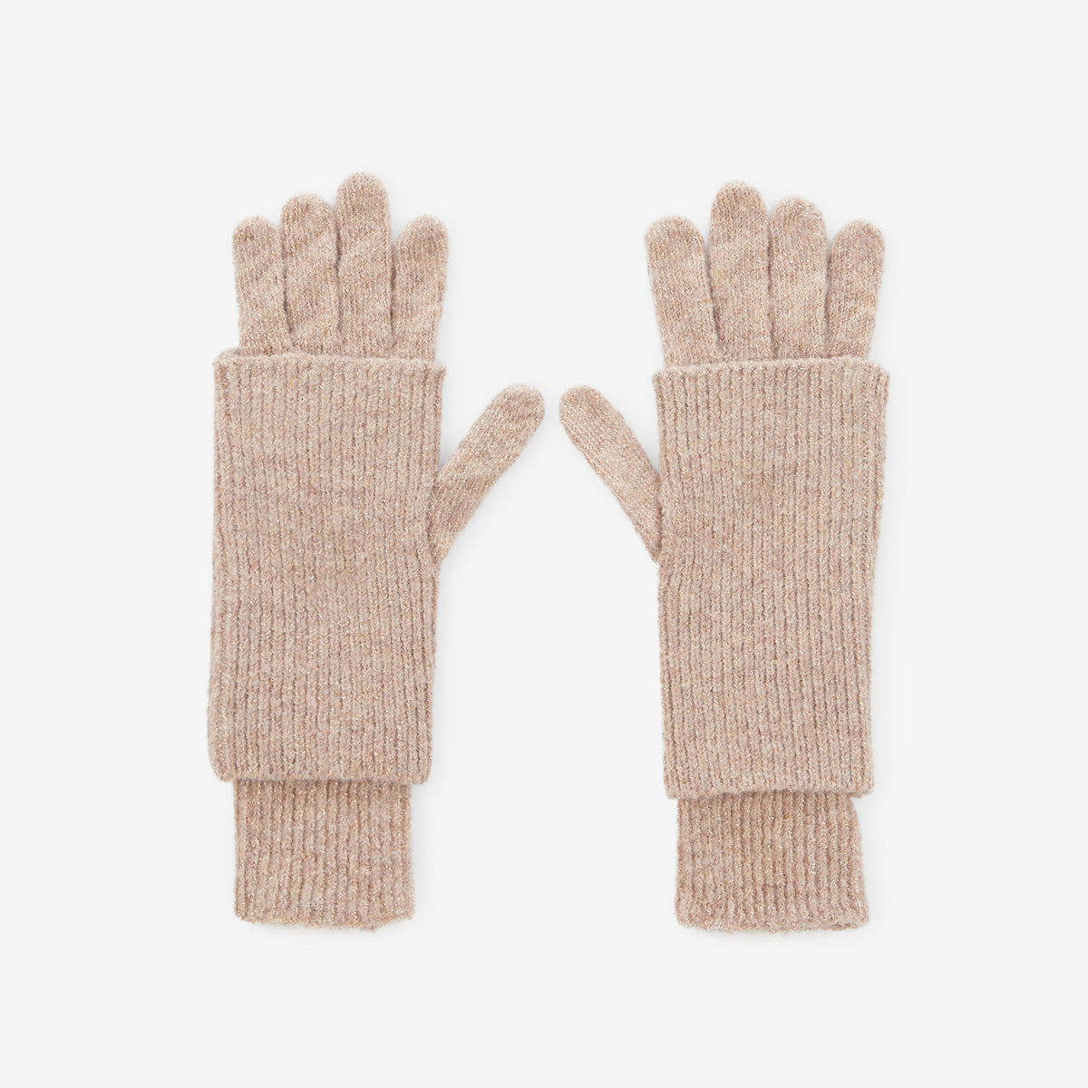 Gants beige en maille avec mitaines