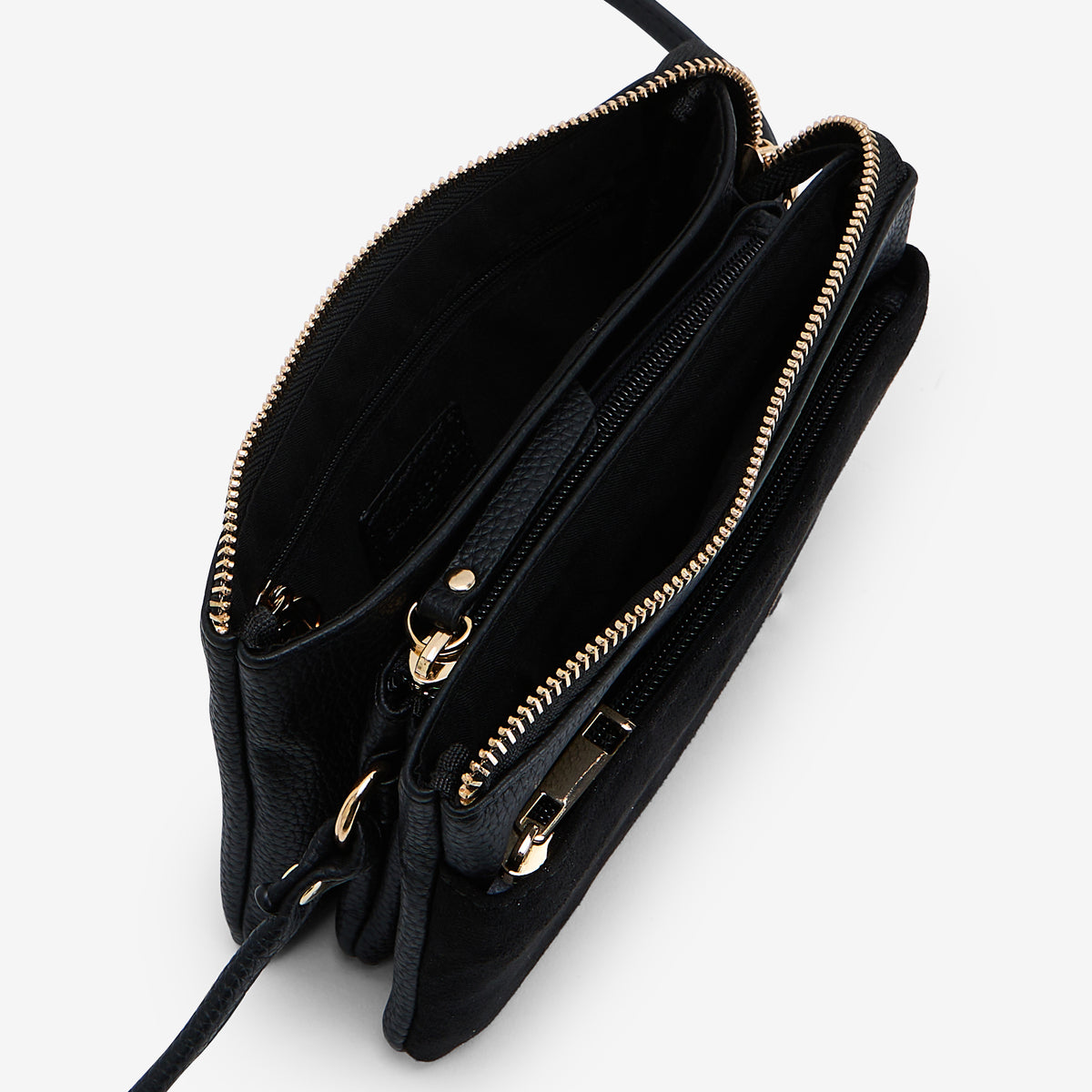 Pochette bandoulière multipoches bi matière noir
