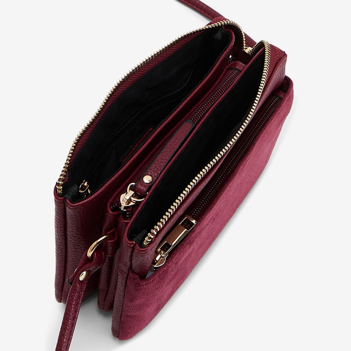 Pochette bandoulière multipoches bi matière bordeaux