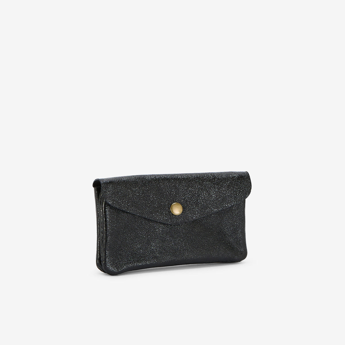 Porte-monnaie en croûte de cuir noir brillant