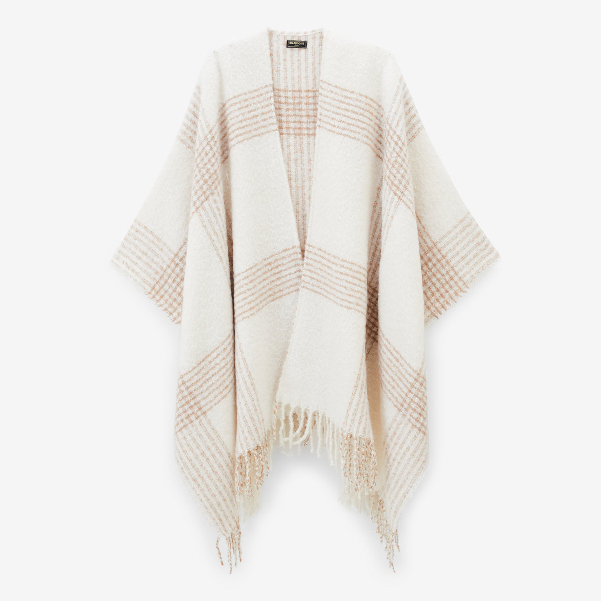 Poncho à carreaux avec franges