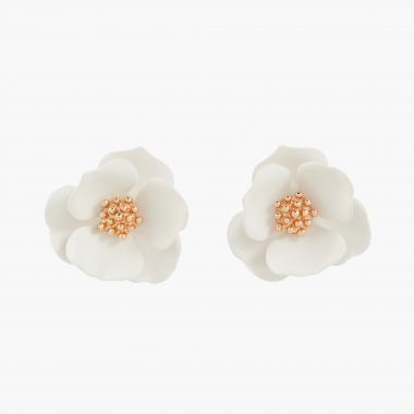 Boucles d'oreilles fleurs - blanc et doré