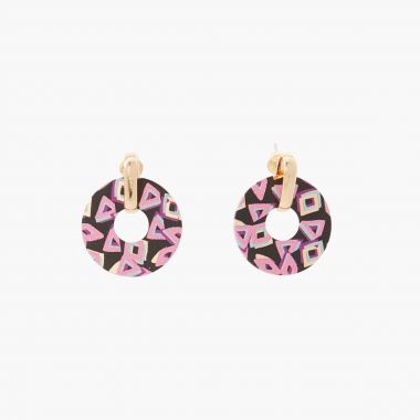 Boucles d'oreilles fantaisie pendantes avec le thème chat floral noir et  rose