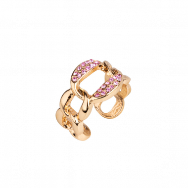Bague grosse chaine avec strass Pave rose