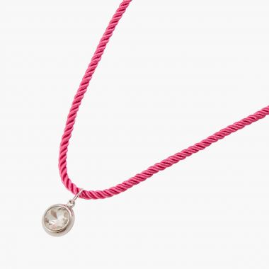 Collier corde avec pendentif strass - rose