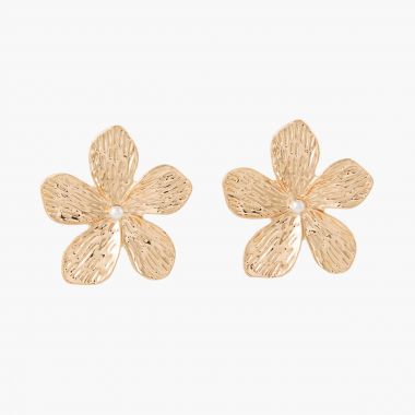 Boucles d'oreilles fleurs en métal avec perle Pastel Prairy