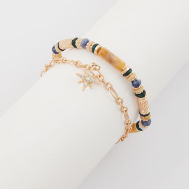 Set de 2 bracelets élastiques en chaine et perles Merinid