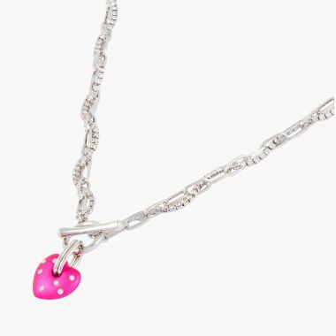 Collier coeur en chaine et cupchain - rose et argenté