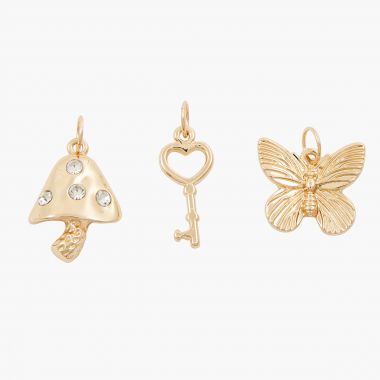 Set de 3 charms : champignon, clé, papillon - Chains & Charms