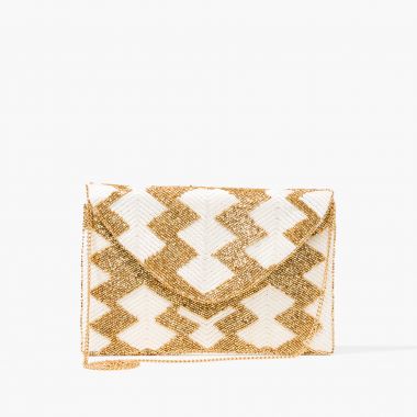Pochette perlée à motif géométrique - blanc et doré