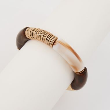 Bracelet élastique - marron, ivoire et doré