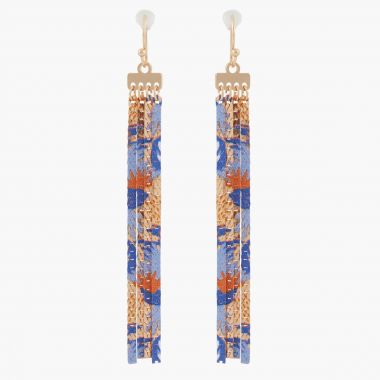 Longues boucles d'oreilles chaines imprimées avec motifs feuilles bleues Balagane