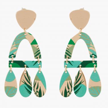 Boucles d'oreilles pendantes avec arc et gouttes imprimées motif feuilles Balagane
