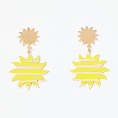 Boucles d'oreilles soleil à rayures - jaune et doré