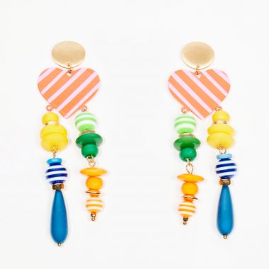 Boucles d'oreilles pendantes à pampilles et perles fantaisies - multicolore