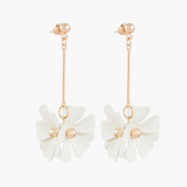 Boucles d'oreilles pendantes fleurs - blanc