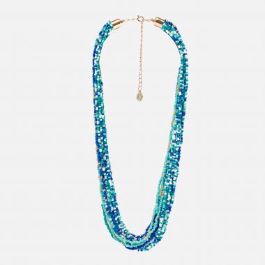Collier multirangs perles de rocaille - bleu