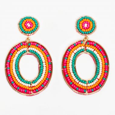 Boucles d'oreilles pendantes avec perles de rocaille - multicolore