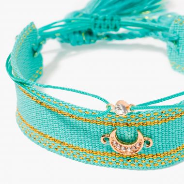 Set de 2 bracelets tissés avec charms lune - bleu turquoise