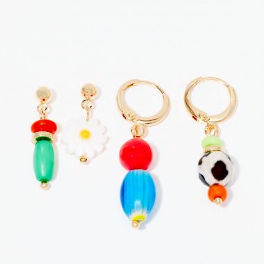 Set de 4 boucles d'oreilles à perles fantaisies - multicolore